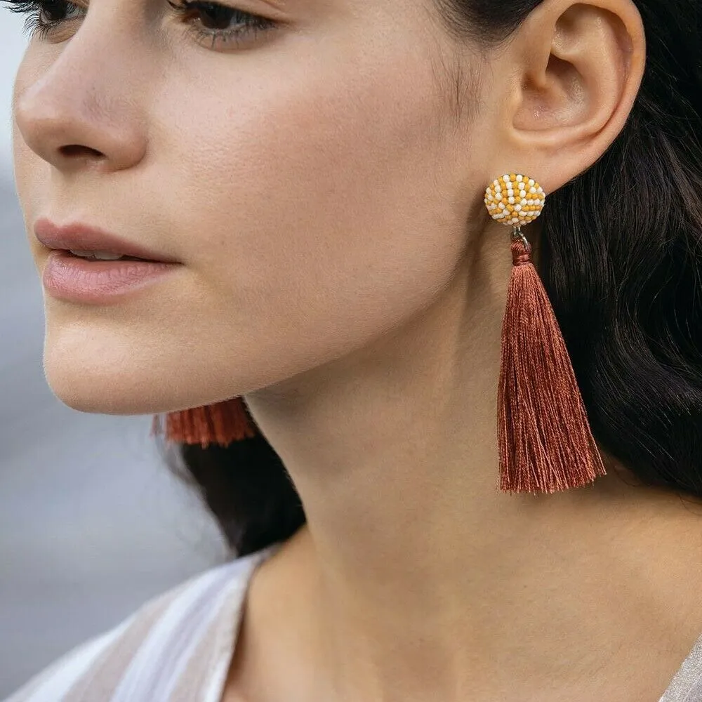 Myra Bag Red Shake Tassel Drop Earrings S-1759