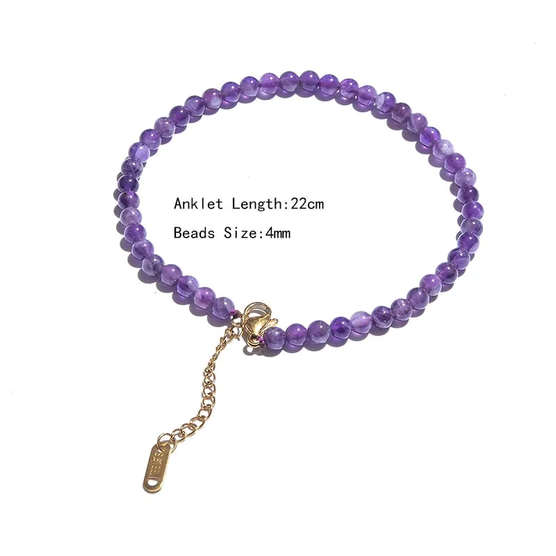 Natural Amethyst Beaded Choker Necklace Bracelet Anklet Set