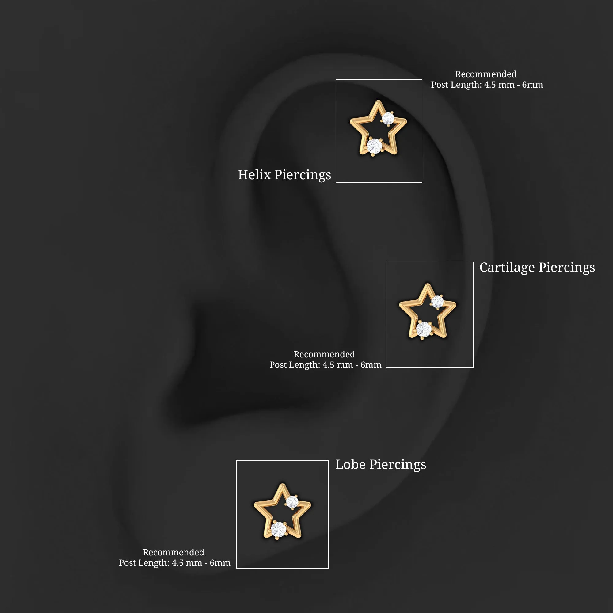 Natural Diamond Star Earring for Upper Lobe Piercing