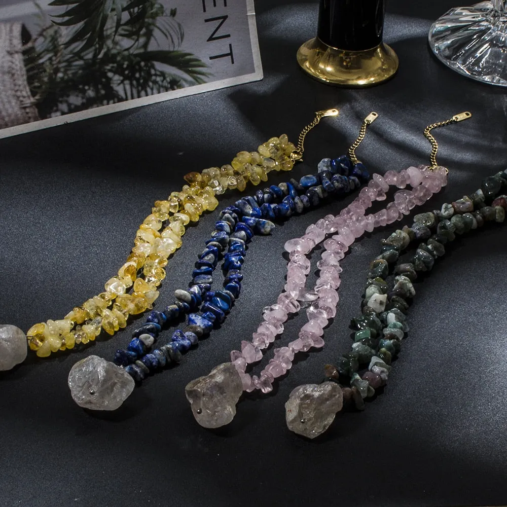 Natural Gravel Stone Beaded Choker Necklace For Women