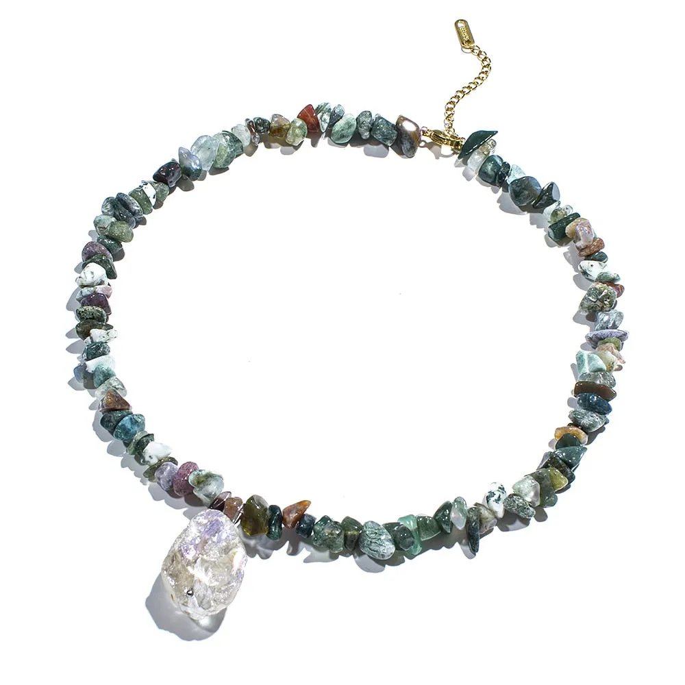 Natural Gravel Stone Beaded Choker Necklace For Women