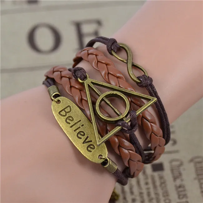 New Womens Fashion Vintage Anchors Rudder Rectangle Leather Bracelet Multilayer Charm Bracelets Best Valentine's Day Gift