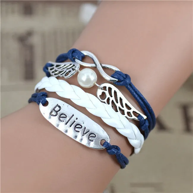 New Womens Fashion Vintage Anchors Rudder Rectangle Leather Bracelet Multilayer Charm Bracelets Best Valentine's Day Gift