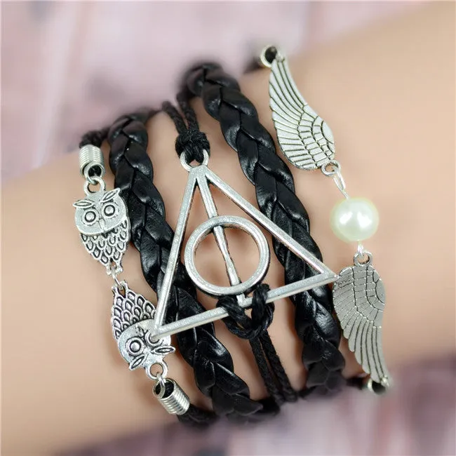 New Womens Fashion Vintage Anchors Rudder Rectangle Leather Bracelet Multilayer Charm Bracelets Best Valentine's Day Gift