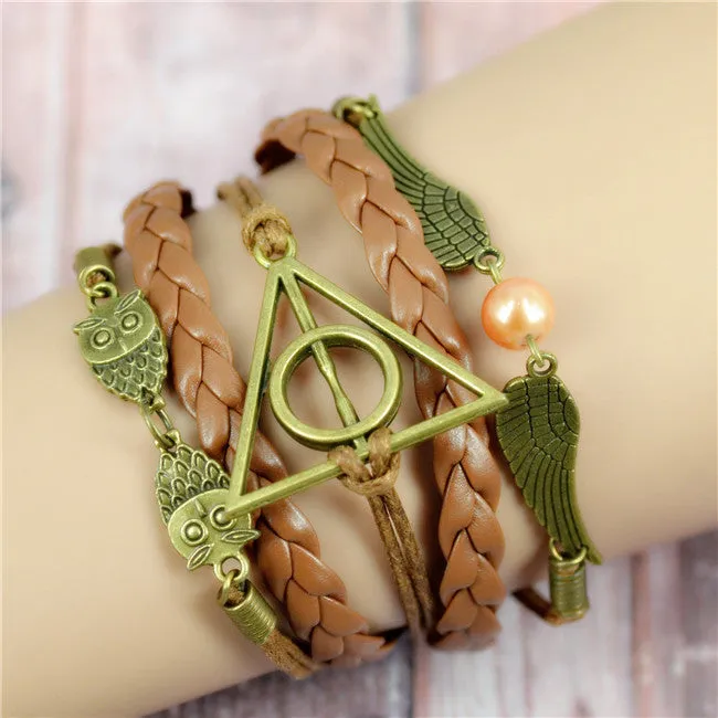 New Womens Fashion Vintage Anchors Rudder Rectangle Leather Bracelet Multilayer Charm Bracelets Best Valentine's Day Gift