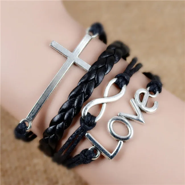 New Womens Fashion Vintage Anchors Rudder Rectangle Leather Bracelet Multilayer Charm Bracelets Best Valentine's Day Gift