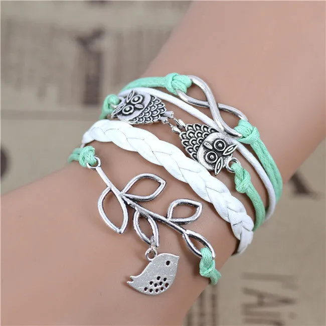 New Womens Fashion Vintage Anchors Rudder Rectangle Leather Bracelet Multilayer Charm Bracelets Best Valentine's Day Gift