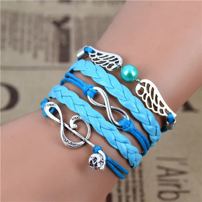 New Womens Fashion Vintage Anchors Rudder Rectangle Leather Bracelet Multilayer Charm Bracelets Best Valentine's Day Gift