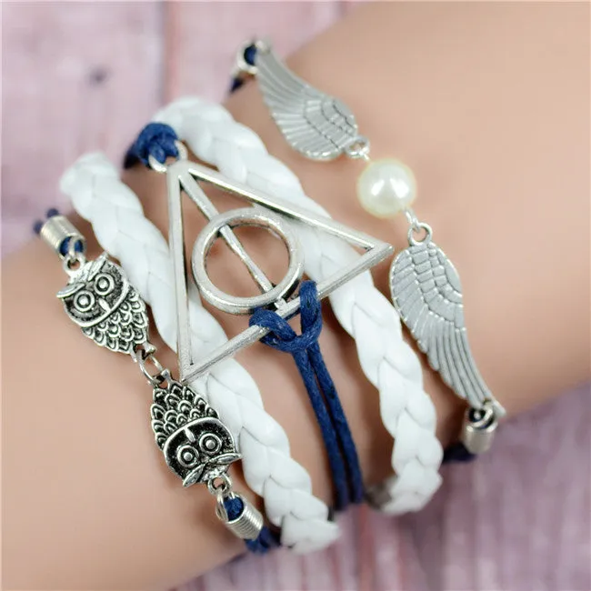New Womens Fashion Vintage Anchors Rudder Rectangle Leather Bracelet Multilayer Charm Bracelets Best Valentine's Day Gift
