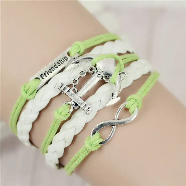 New Womens Fashion Vintage Anchors Rudder Rectangle Leather Bracelet Multilayer Charm Bracelets Best Valentine's Day Gift