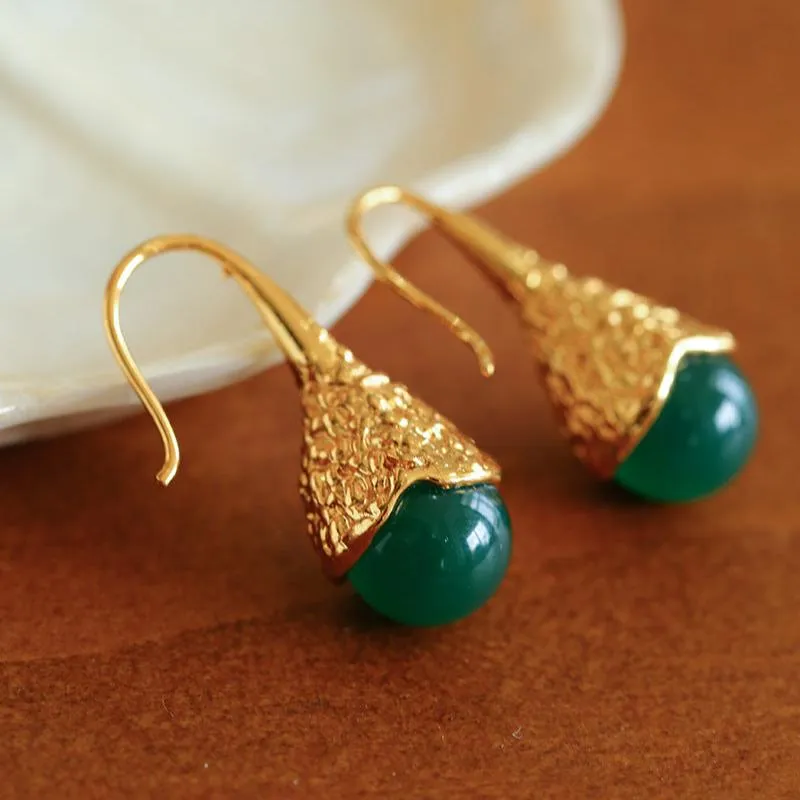 Niche Drop-shaped Agate Texture Ear Hook Earrings