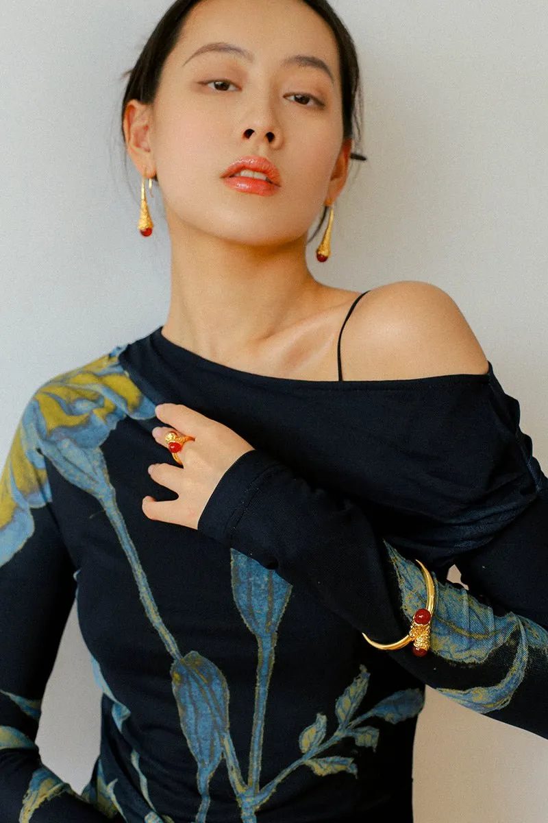 Niche Drop-shaped Agate Texture Ear Hook Earrings