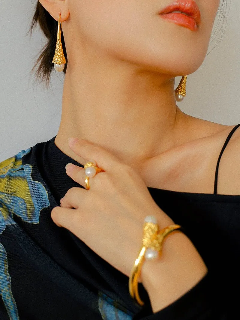 Niche Drop-shaped Agate Texture Ear Hook Earrings
