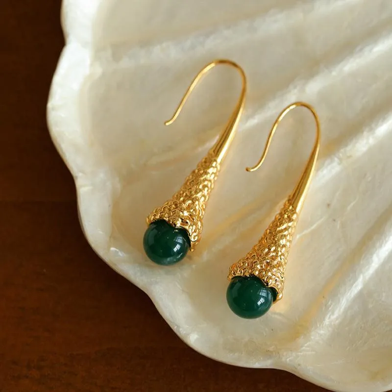 Niche Drop-shaped Agate Texture Ear Hook Earrings