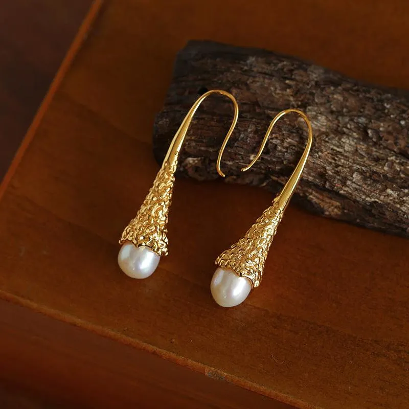 Niche Drop-shaped Agate Texture Ear Hook Earrings