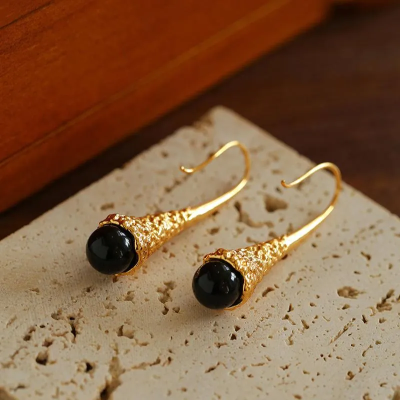 Niche Drop-shaped Agate Texture Ear Hook Earrings