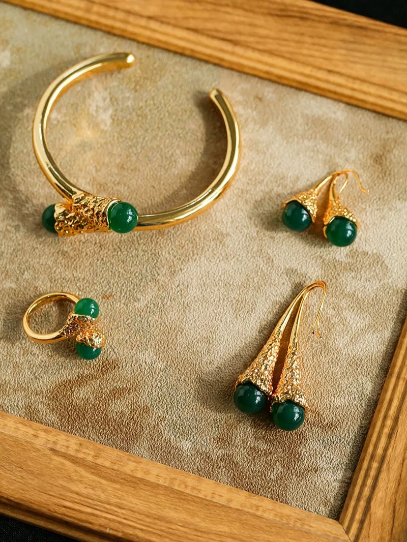 Niche Drop-shaped Agate Texture Ear Hook Earrings