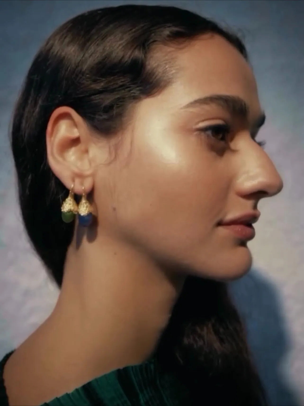 Niche Drop-shaped Agate Texture Ear Hook Earrings