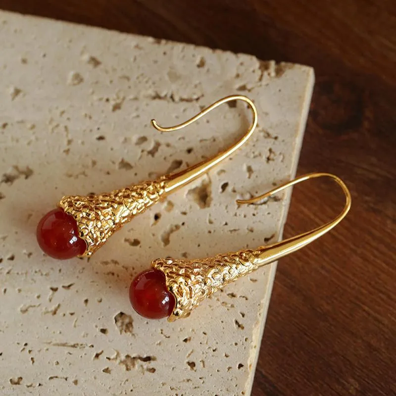 Niche Drop-shaped Agate Texture Ear Hook Earrings
