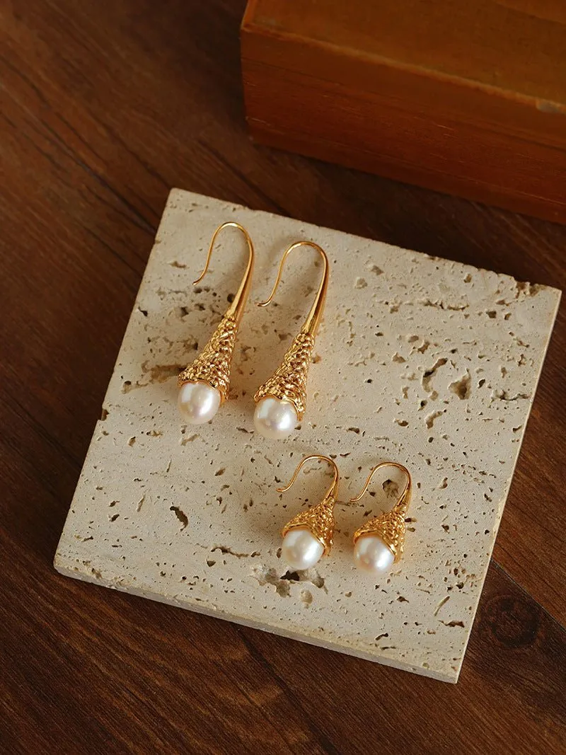 Niche Drop-shaped Agate Texture Ear Hook Earrings
