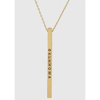 Oklahoma Ok State Engraved Metal Bar Delicate Necklaces