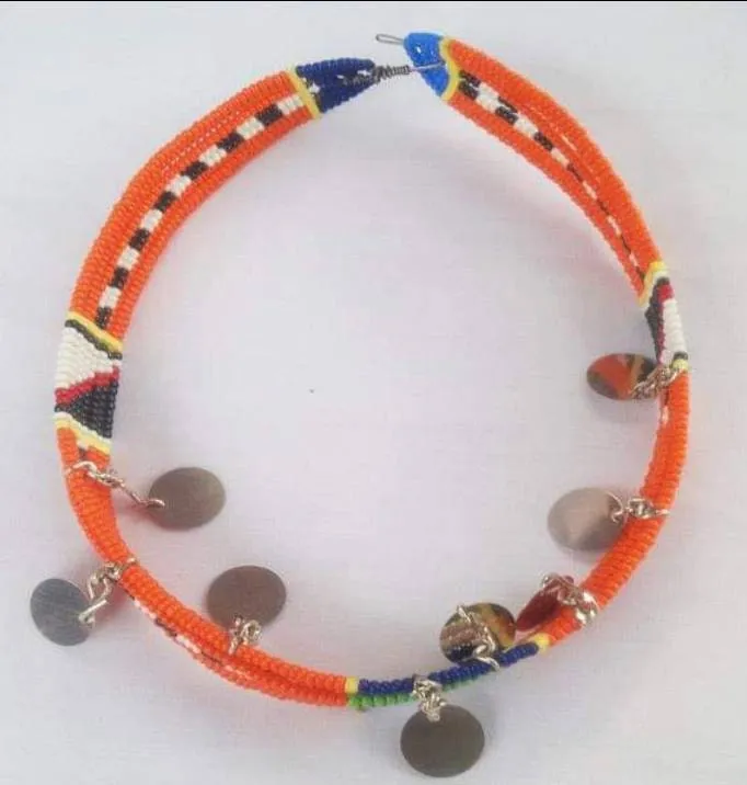 Orange beaded handmade masaai masai maasai choker necklace with free shipping world wide