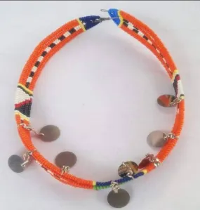 Orange beaded handmade masaai masai maasai choker necklace with free shipping world wide