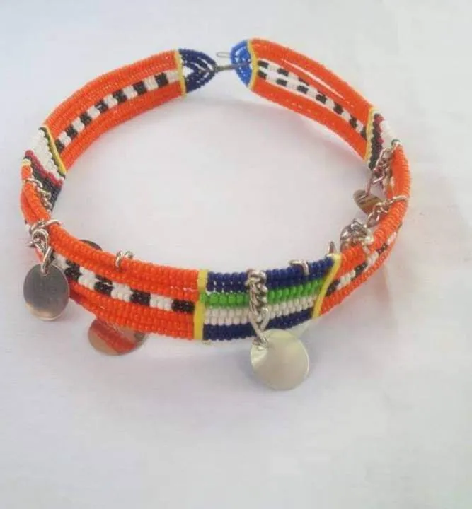 Orange beaded handmade masaai masai maasai choker necklace with free shipping world wide