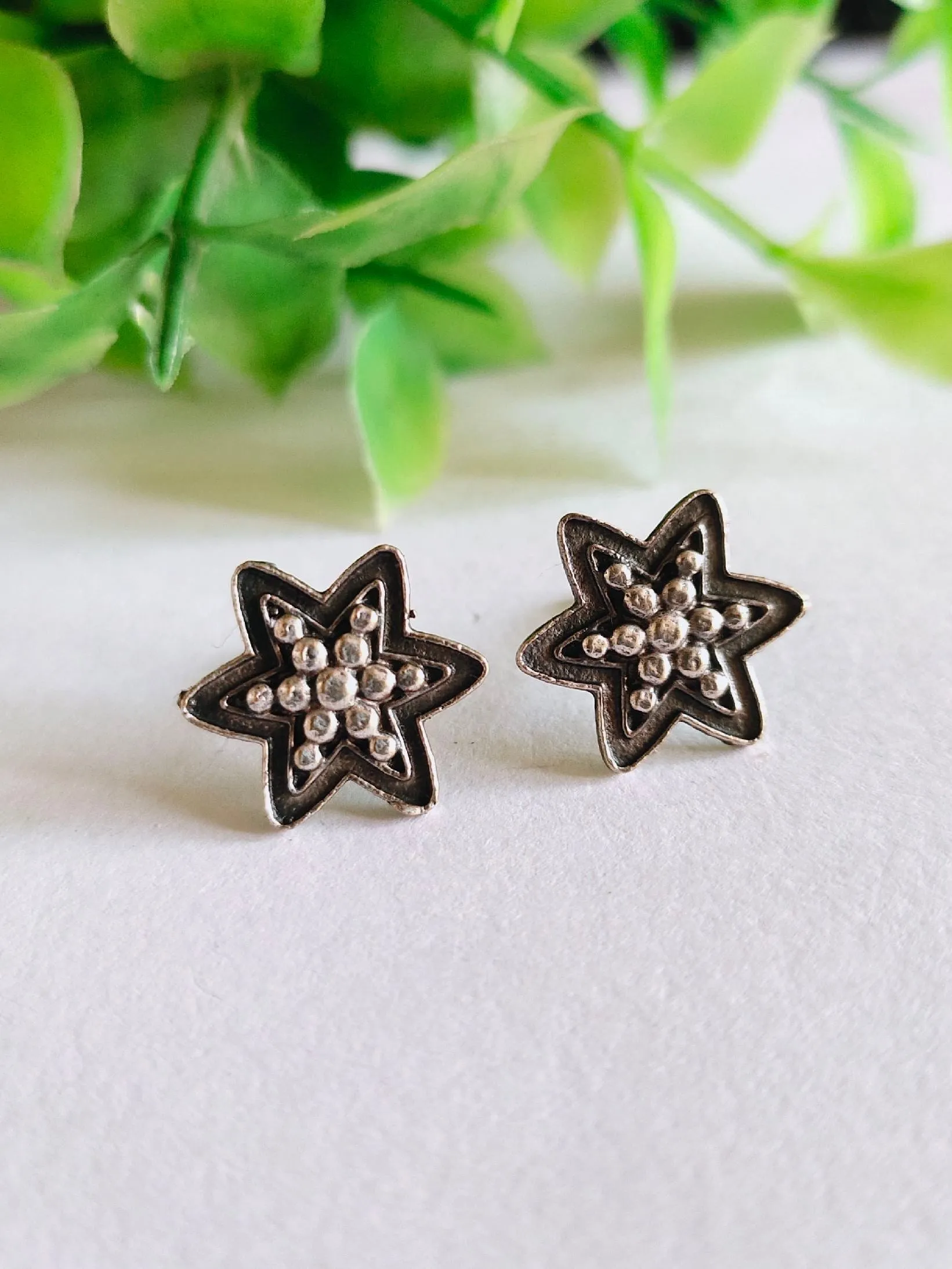 Oxidized Star-Shaped Stud Earrings for Office Chic Look | Sarichka