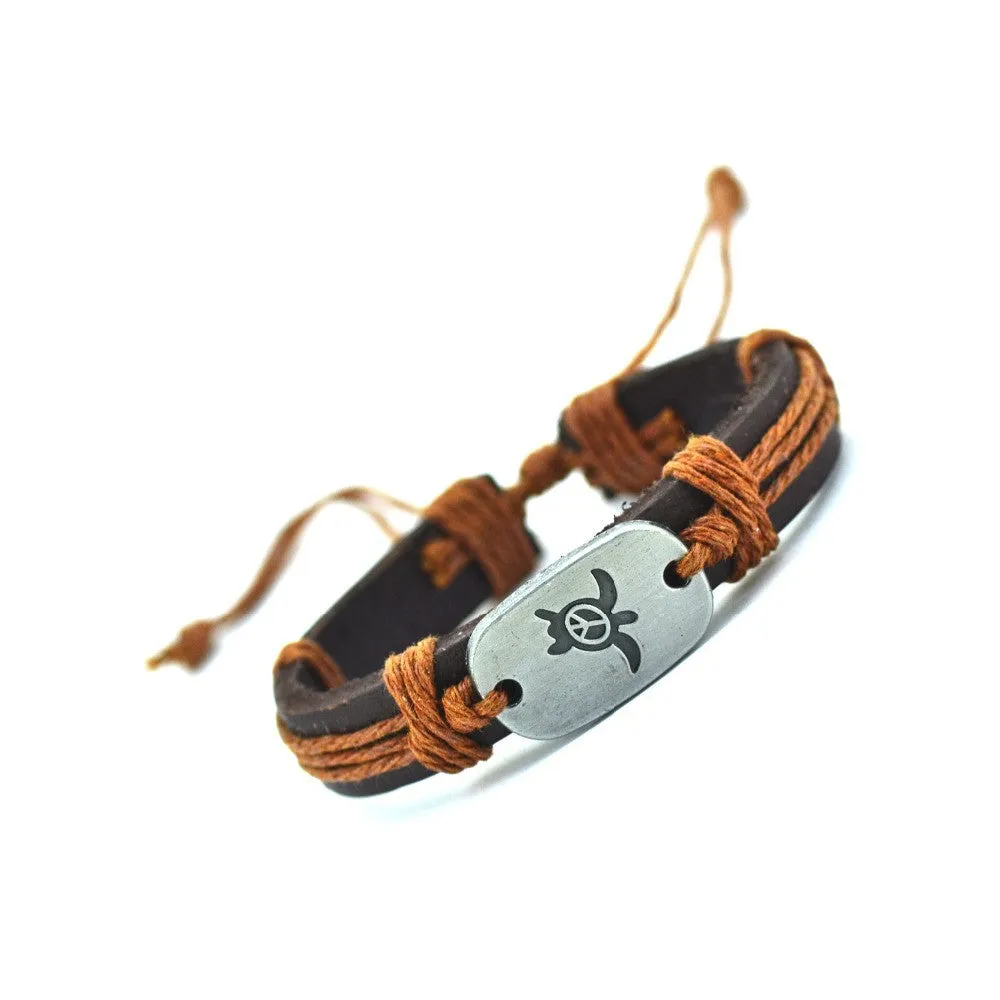 Peace Turtles Genuine Leather Charm Bracelet Cuff Braided Wrap Bracelet & Bangles Fashion For Women Men Gifts