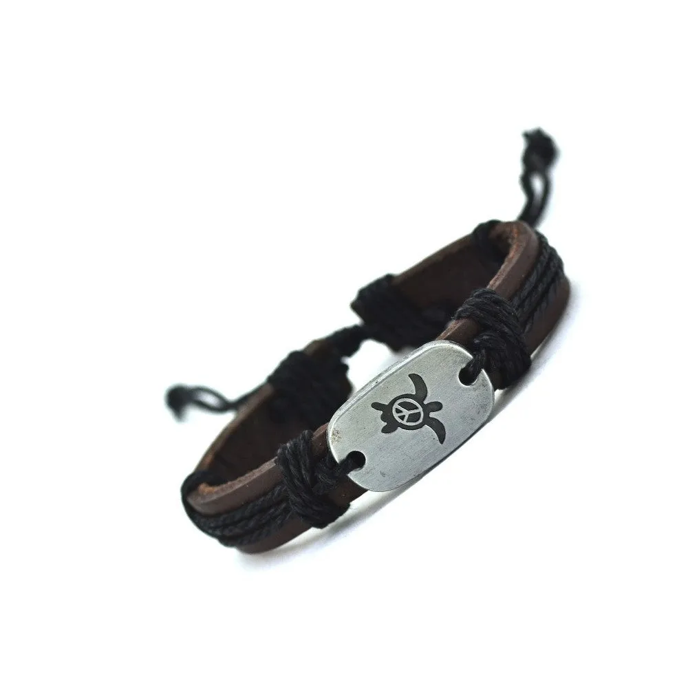 Peace Turtles Genuine Leather Charm Bracelet Cuff Braided Wrap Bracelet & Bangles Fashion For Women Men Gifts