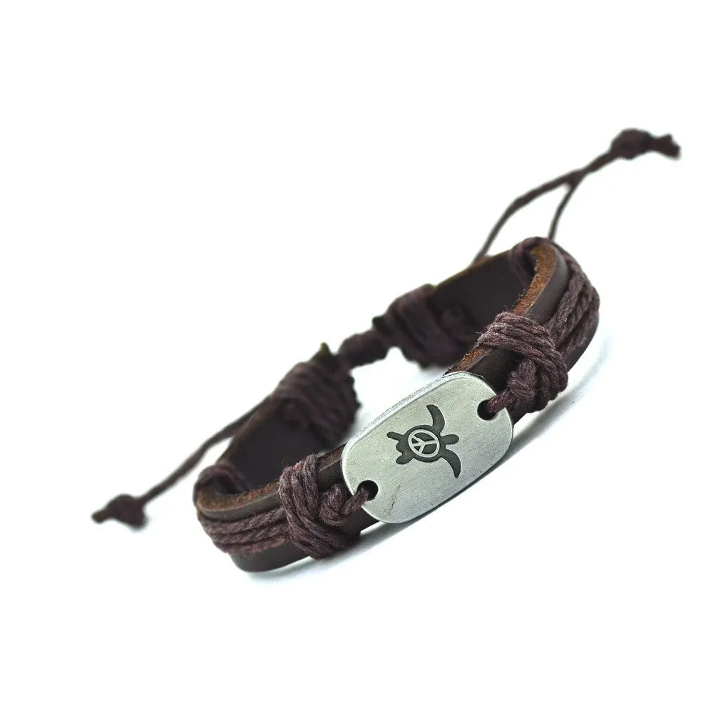 Peace Turtles Genuine Leather Charm Bracelet Cuff Braided Wrap Bracelet & Bangles Fashion For Women Men Gifts