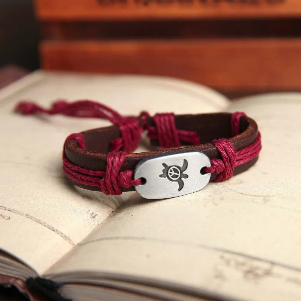 Peace Turtles Genuine Leather Charm Bracelet Cuff Braided Wrap Bracelet & Bangles Fashion For Women Men Gifts