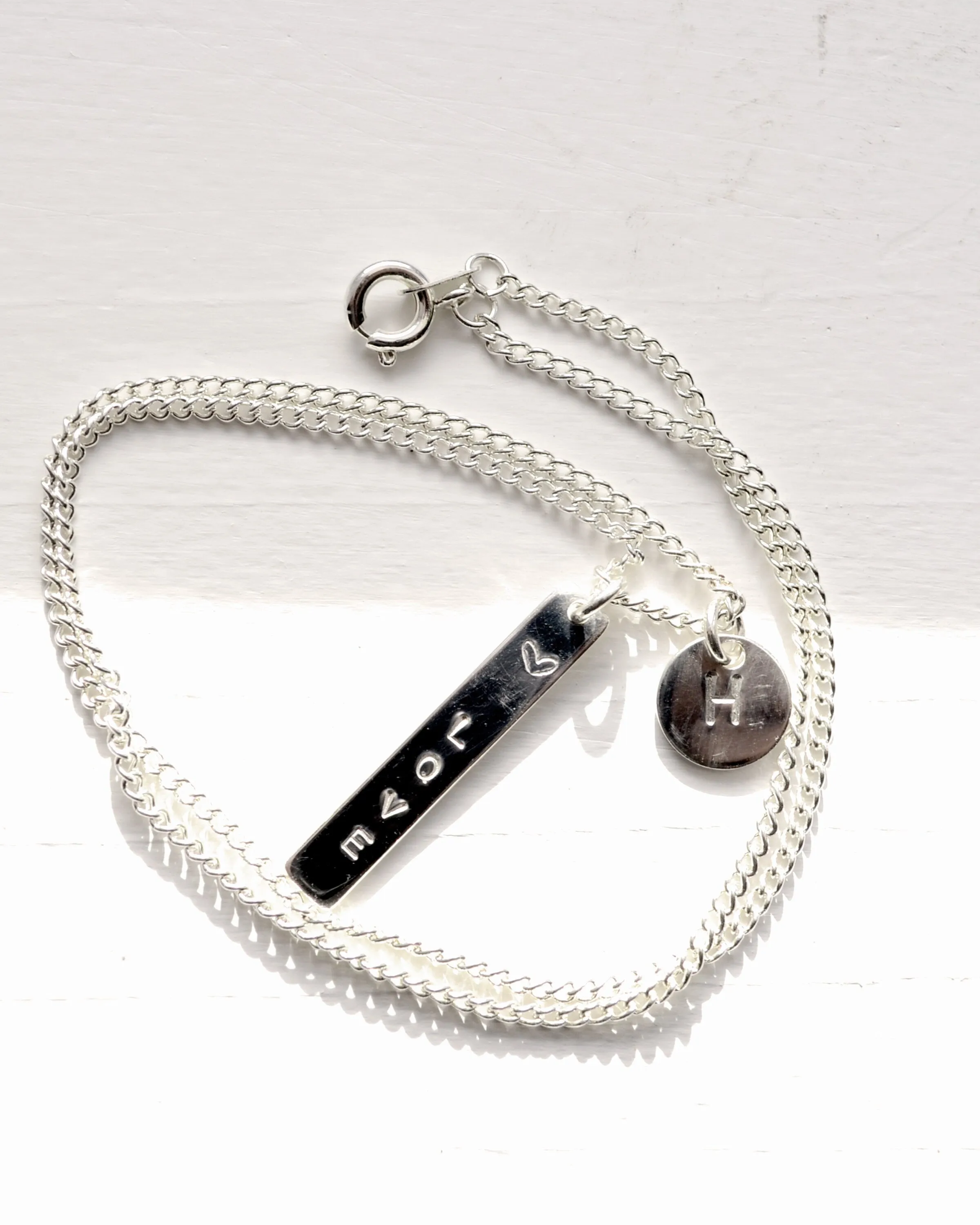 Personalised oblong initial necklace, romantic gift for her, monogram gift