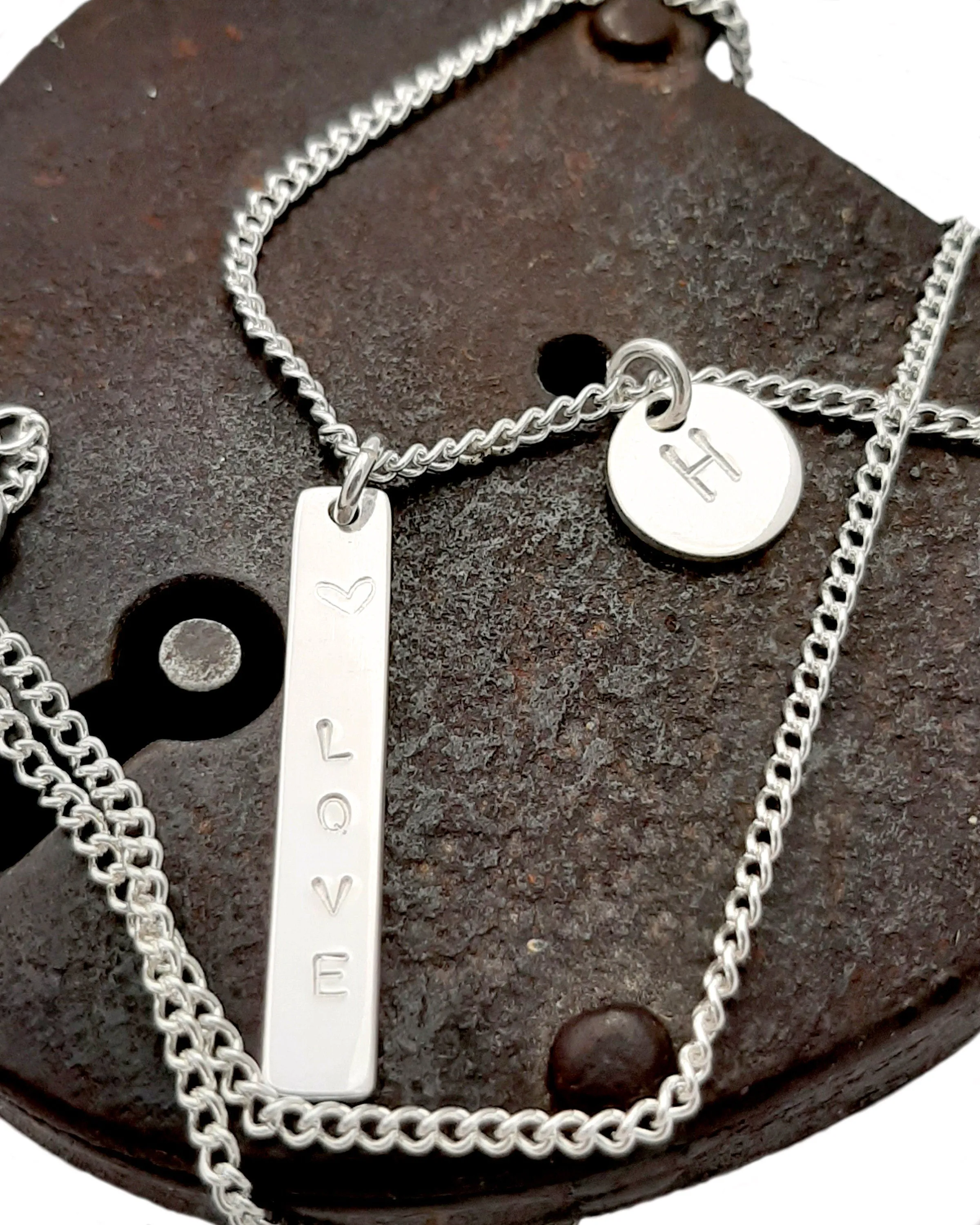 Personalised oblong initial necklace, romantic gift for her, monogram gift