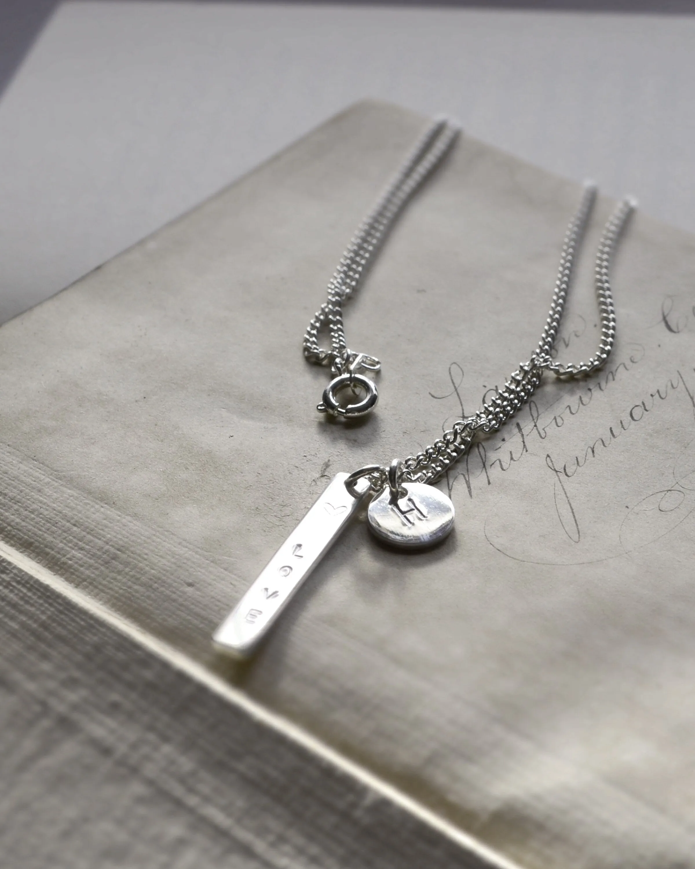 Personalised oblong initial necklace, romantic gift for her, monogram gift