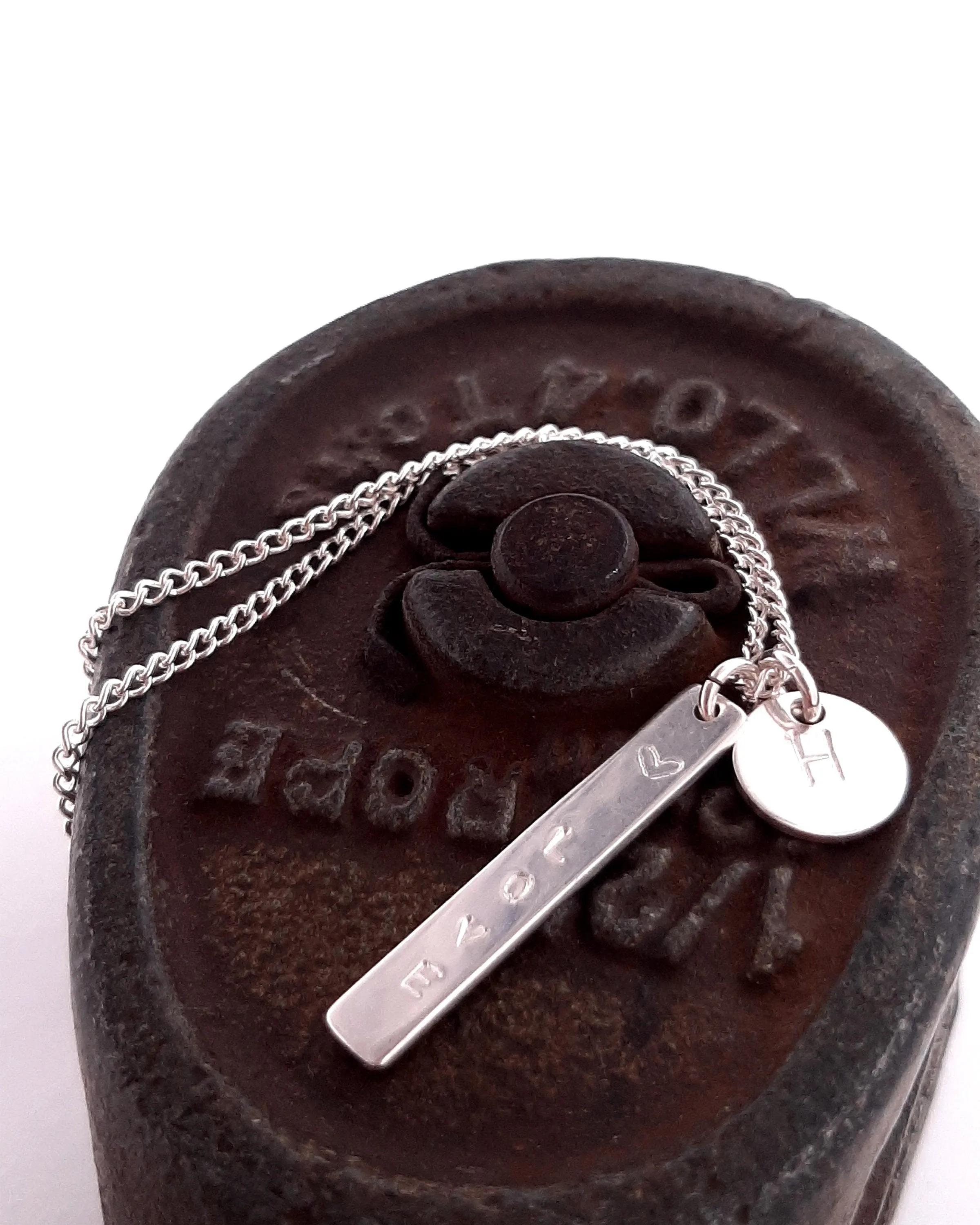 Personalised oblong initial necklace, romantic gift for her, monogram gift