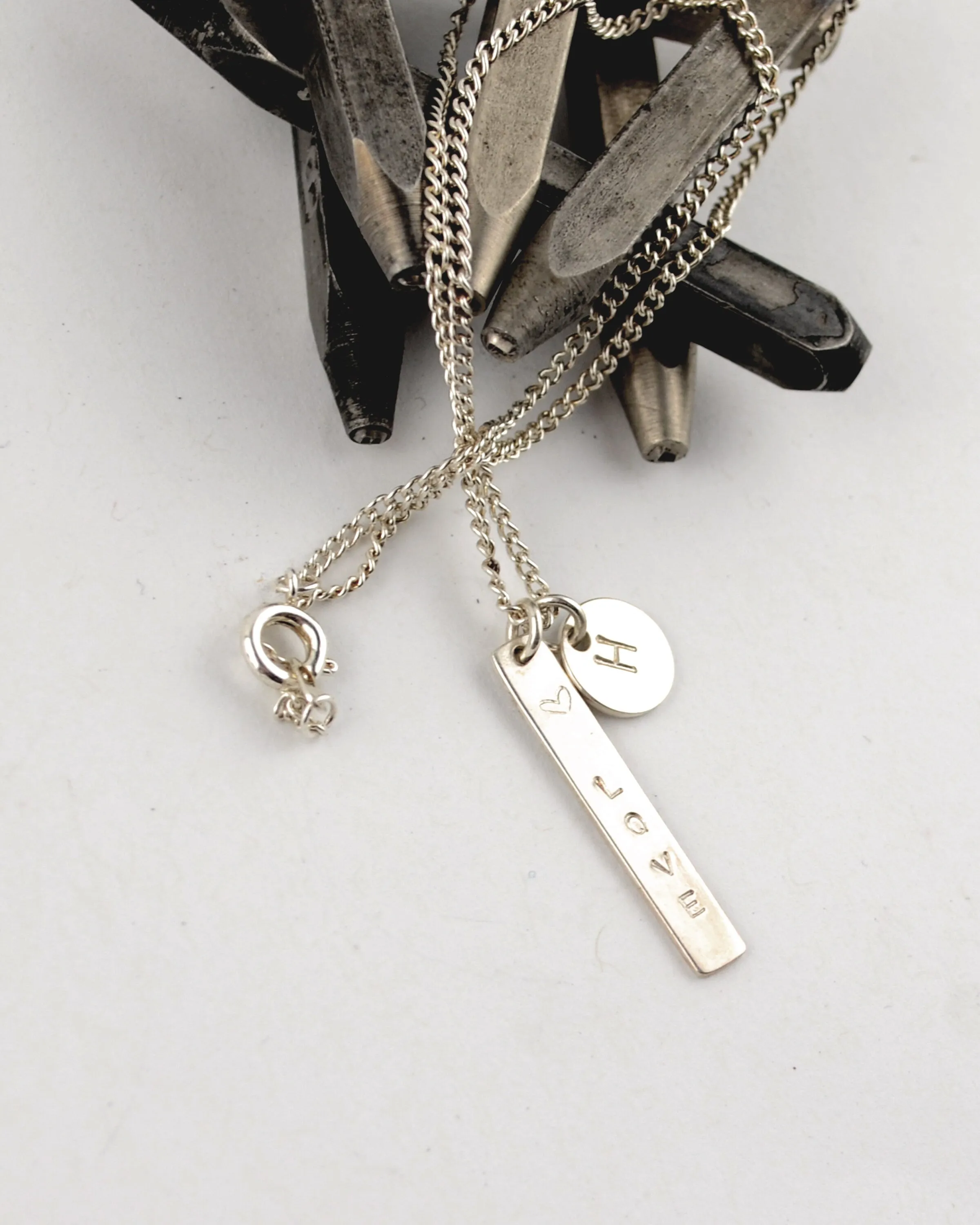Personalised oblong initial necklace, romantic gift for her, monogram gift
