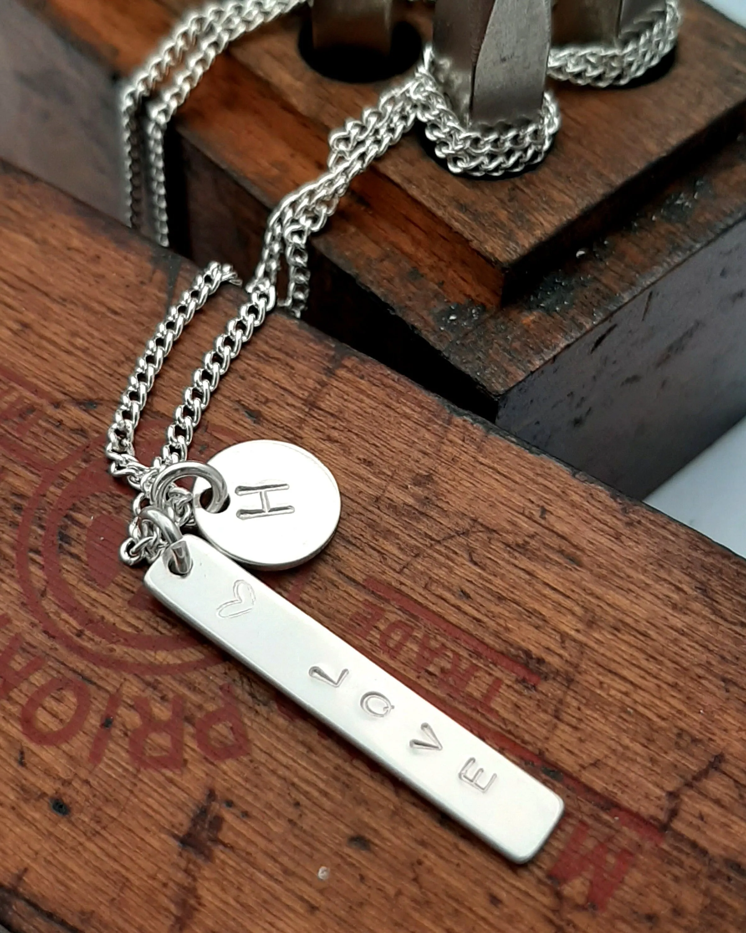 Personalised oblong initial necklace, romantic gift for her, monogram gift
