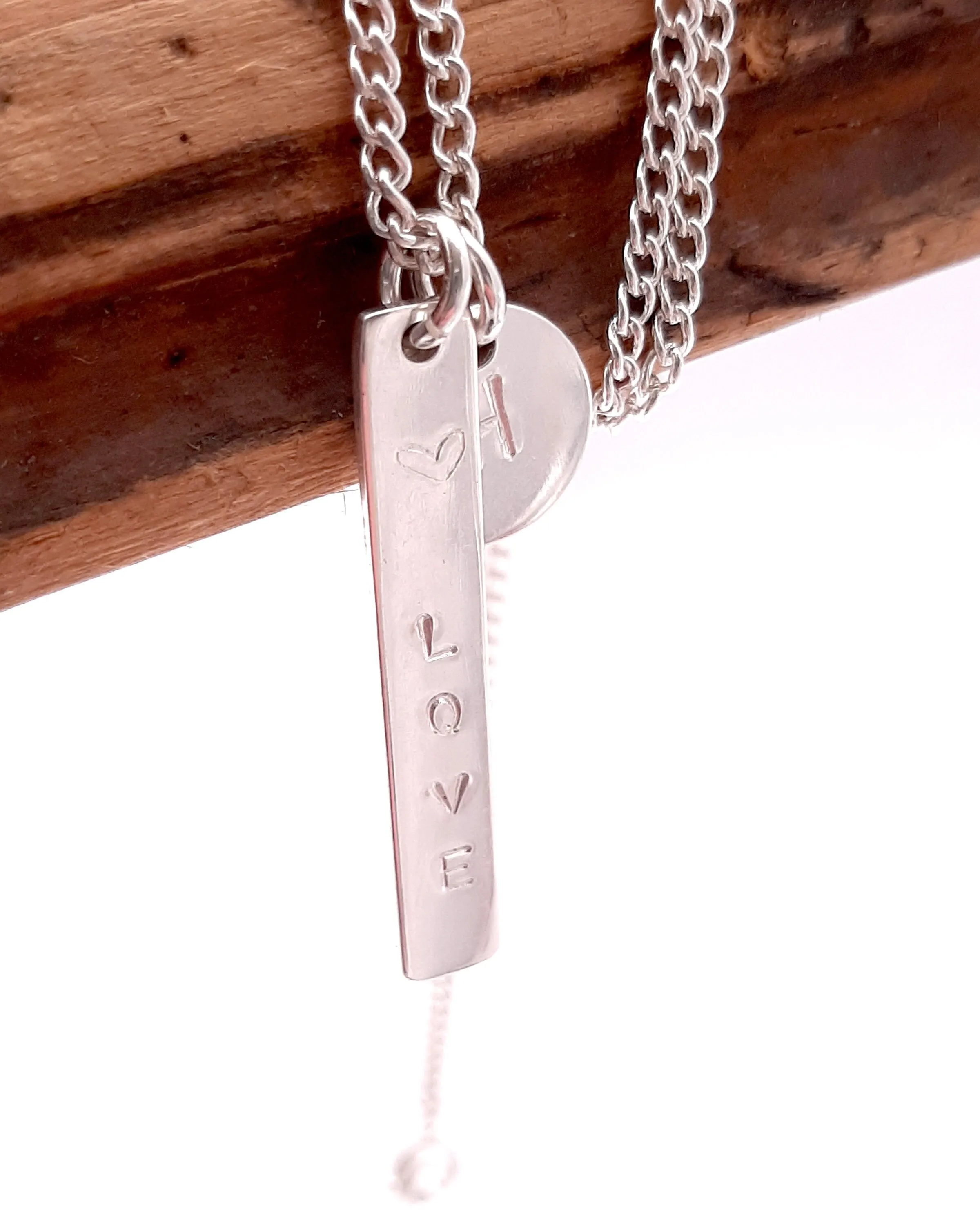 Personalised oblong initial necklace, romantic gift for her, monogram gift