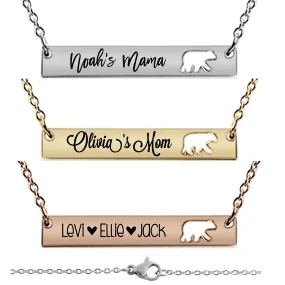 Personalized Mama bear cutout bar necklace