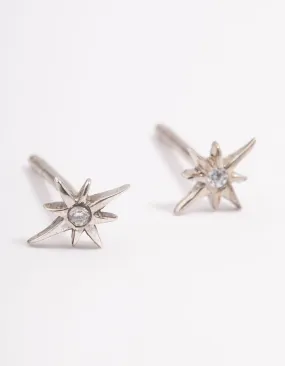 Platinum Sterling Silver Cubic Zirconia Celestial Stud Earrings