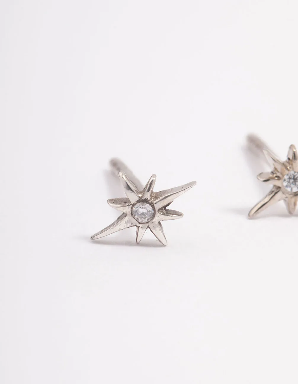 Platinum Sterling Silver Cubic Zirconia Celestial Stud Earrings