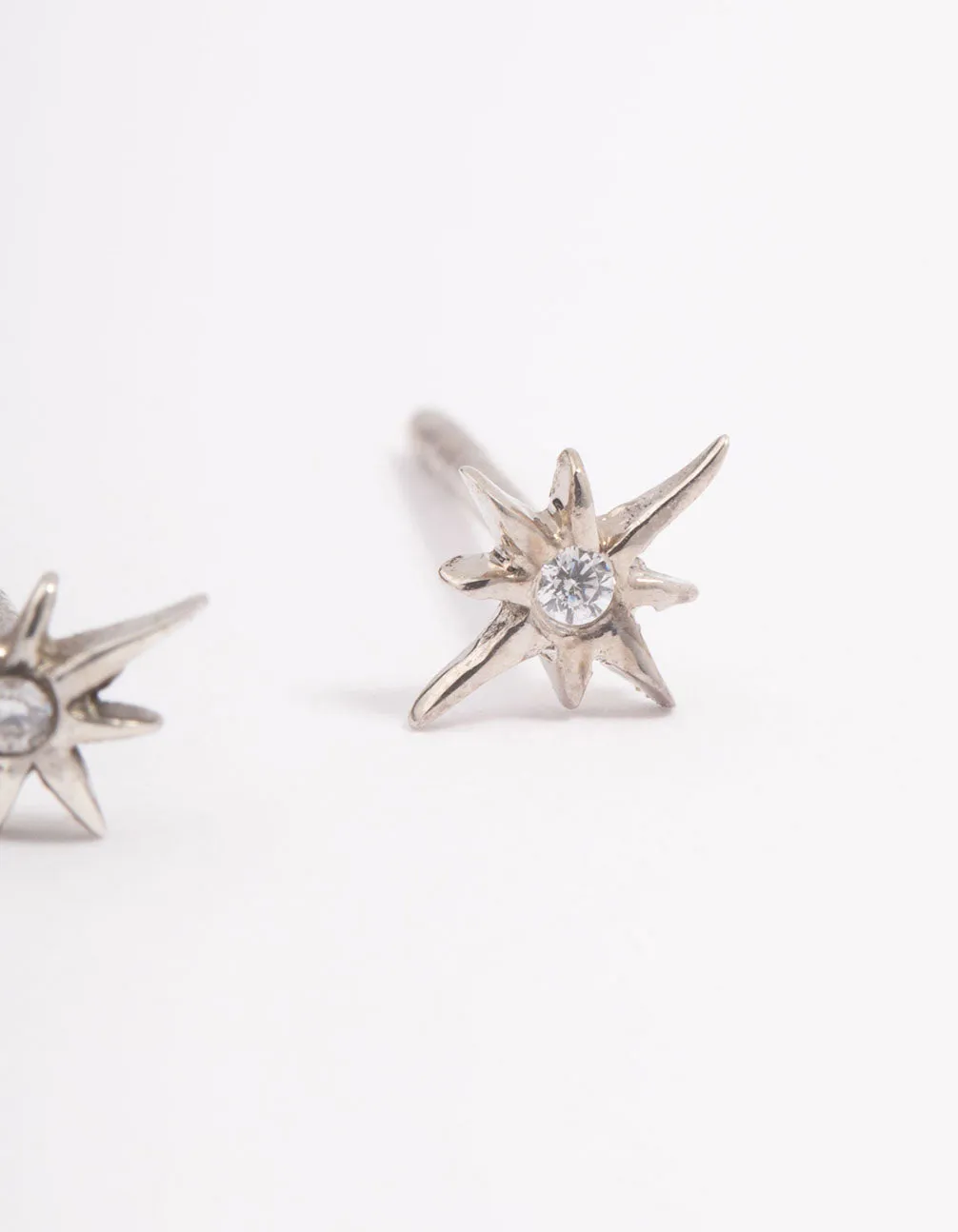 Platinum Sterling Silver Cubic Zirconia Celestial Stud Earrings