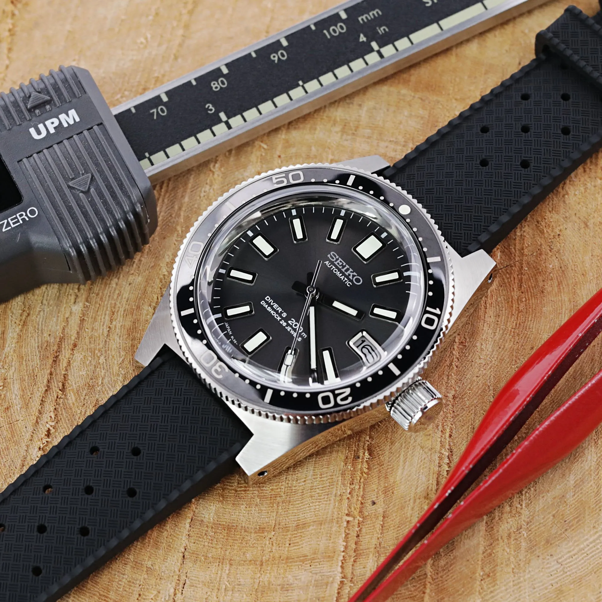 Quick Release Black Tropical-Style Pro FKM rubber watch strap, 19mm, 20mm or 22mm