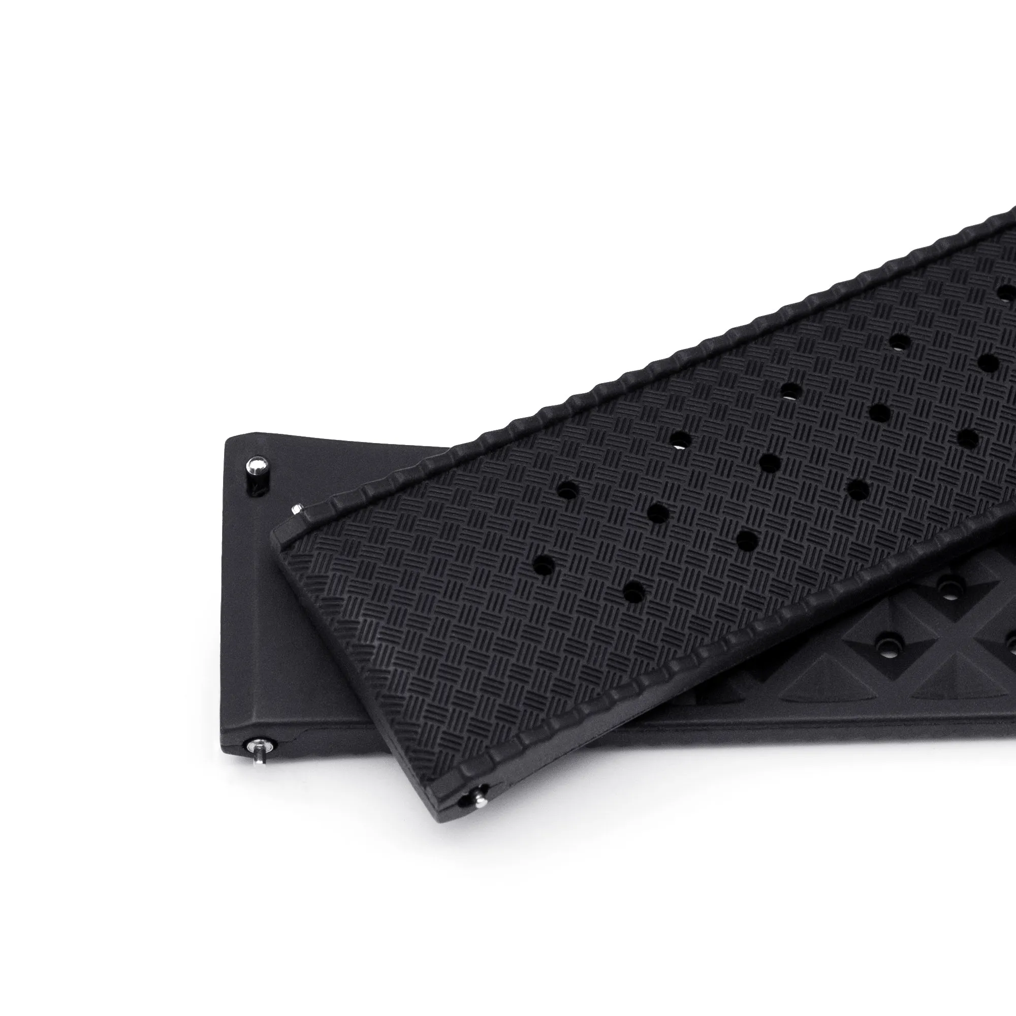 Quick Release Black Tropical-Style Pro FKM rubber watch strap, Diamond-like Carbon (DLC coating)