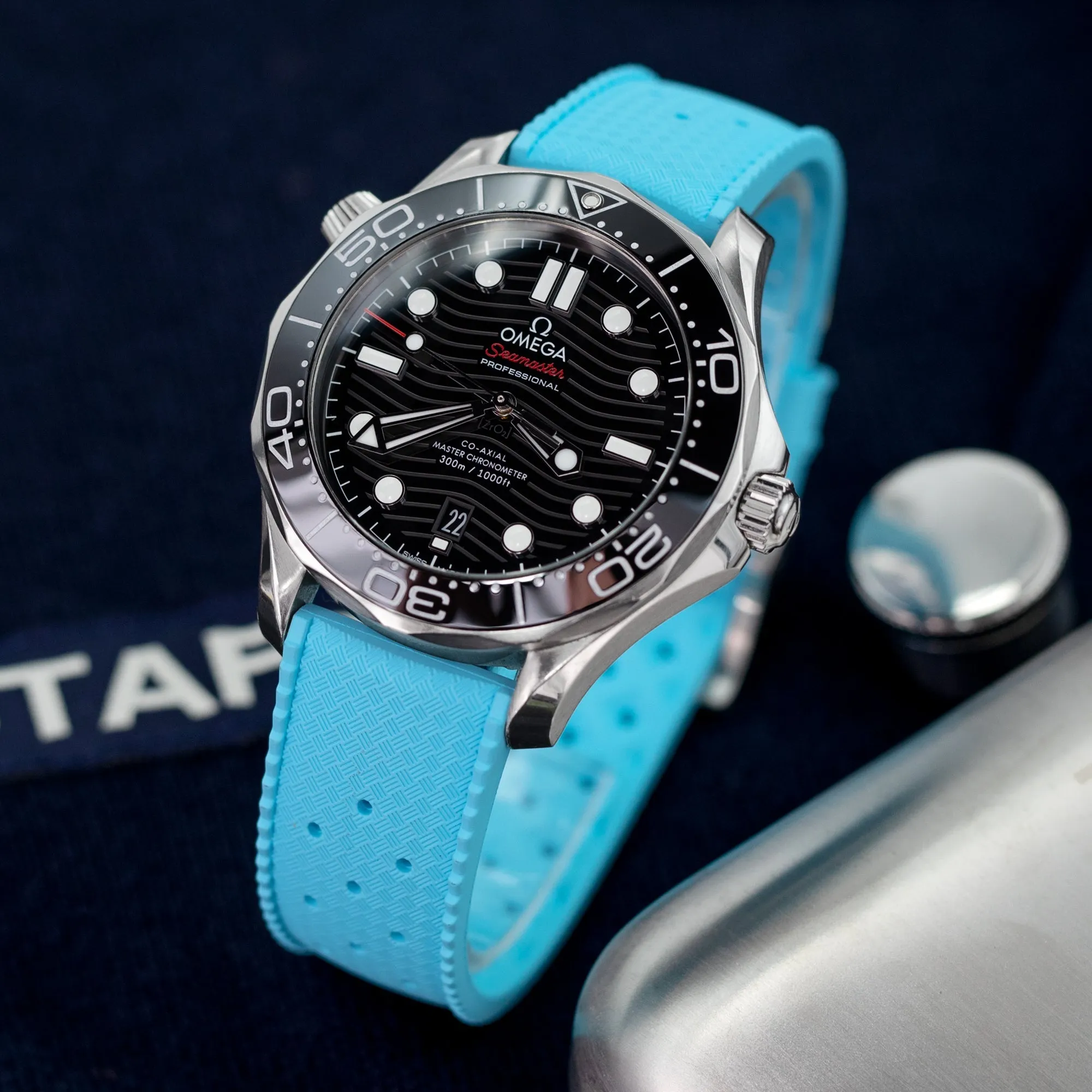 Quick Release Sky Blue Tropical-Style Pro FKM rubber watch strap, 18mm, 20mm or 22mm