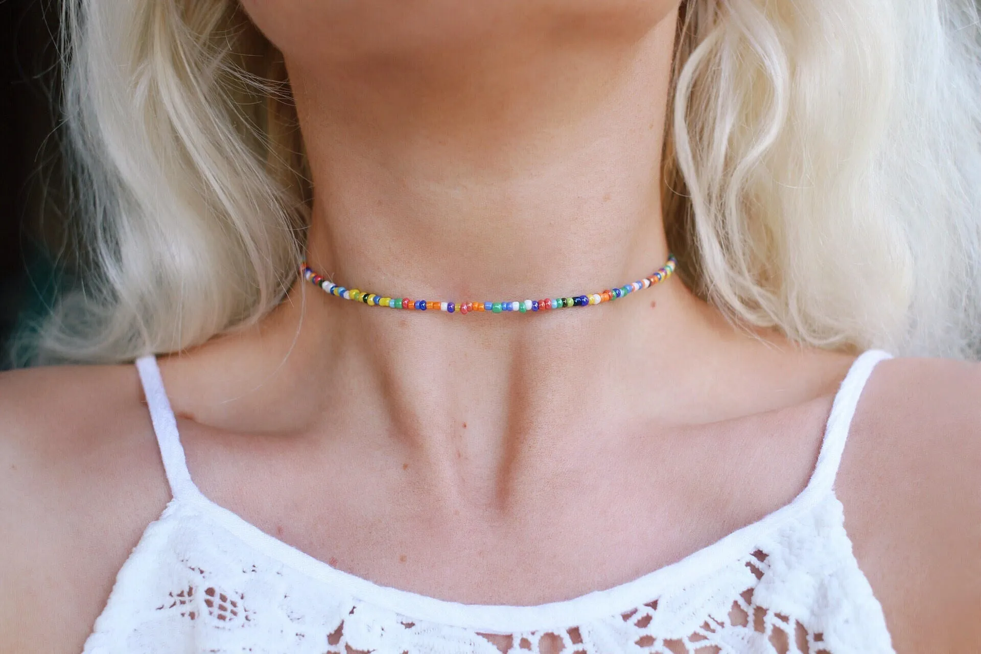 Rainbow Luster Beaded Choker Necklace