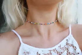 Rainbow Luster Beaded Choker Necklace