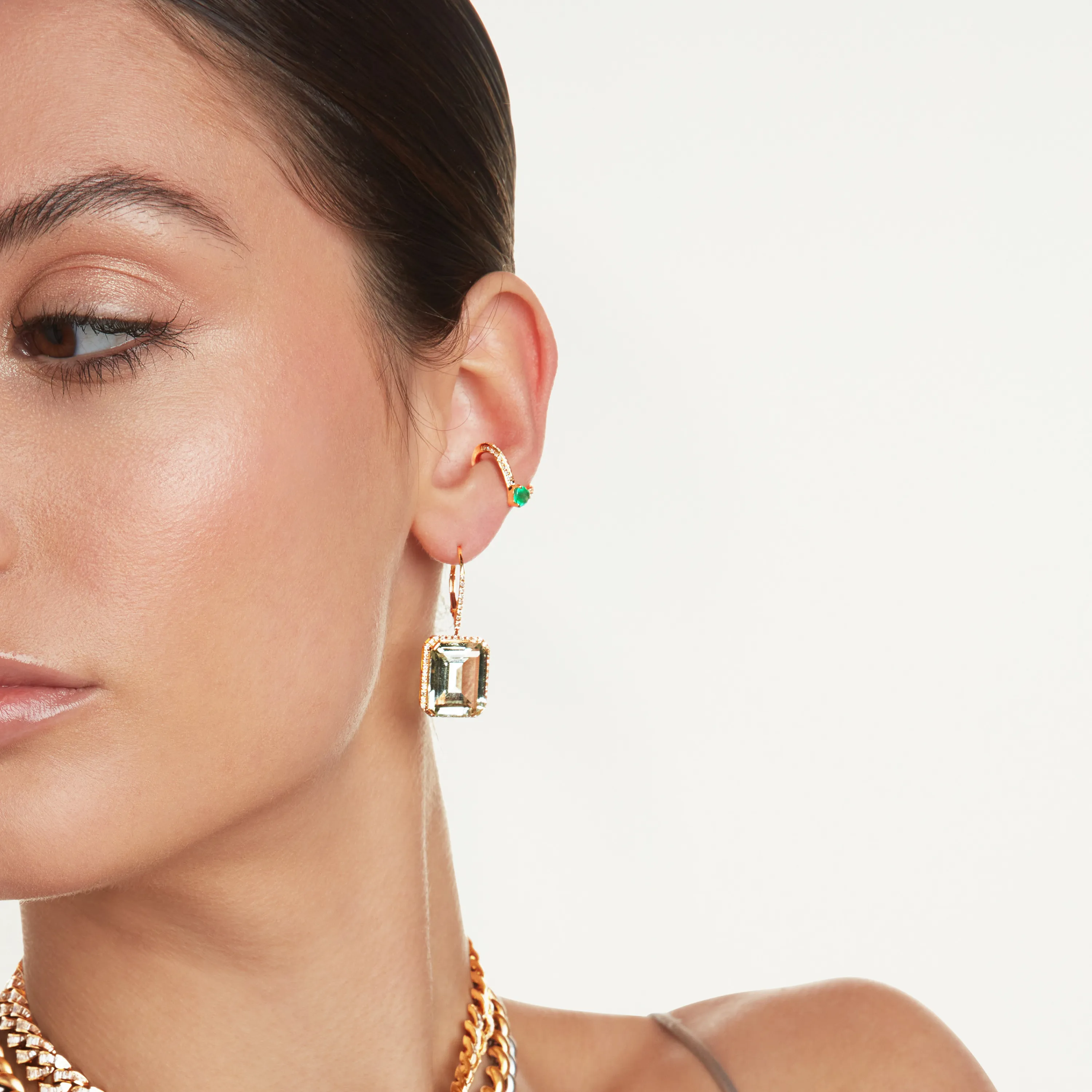 READY TO SHIP EMERALD HEART CHEVRON EAR CUFF